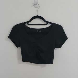 Aerie NWOT Black Ruched V-neck Crop Top in women's size Medium